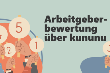 illustrierte Hände halten die Nummern 1 bis 5 hoch neben dem Text "Arbeitgeberbewertung über kununu"